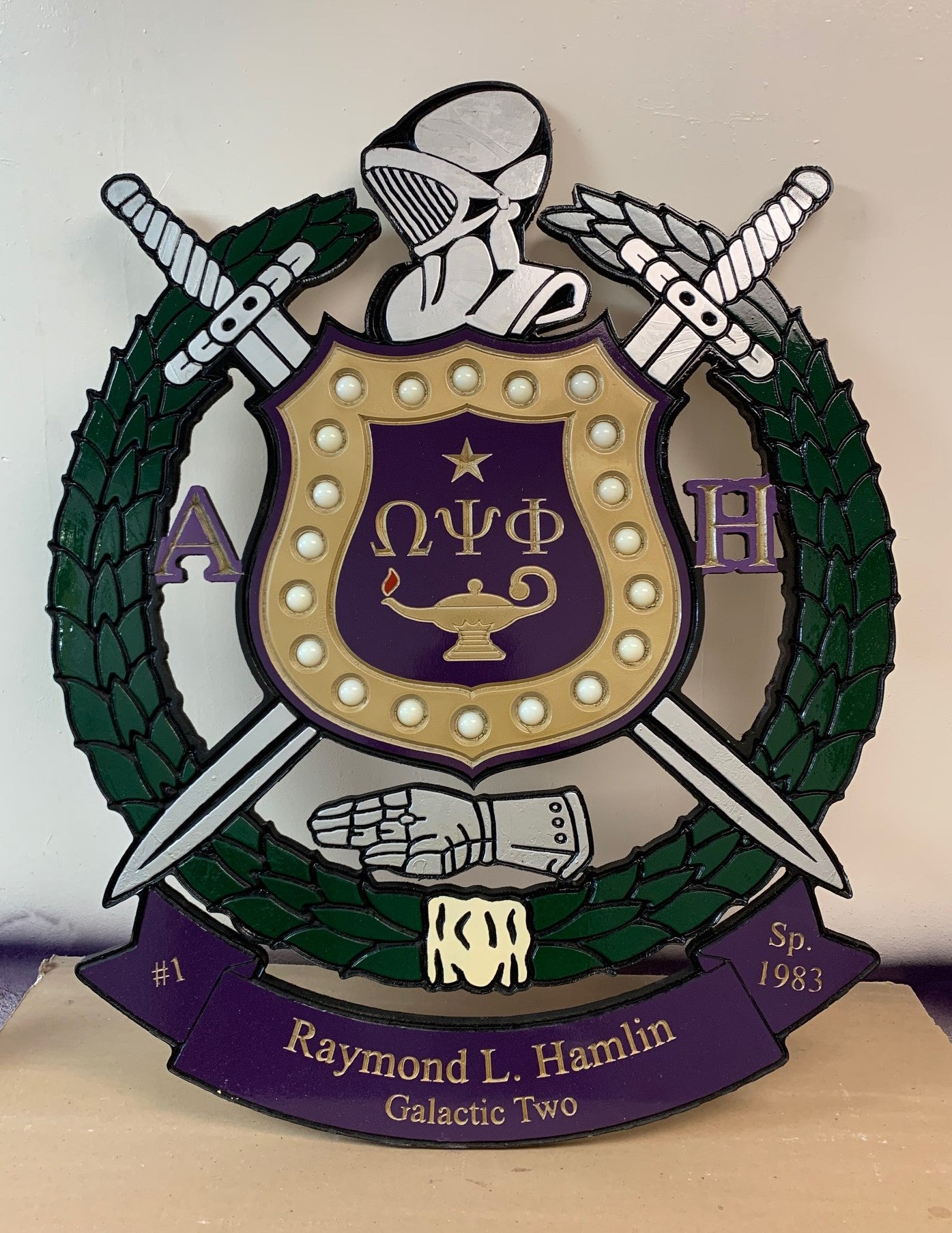 Omega Psi Phi Fraternity - Banner 30" or 38" (Inch) Lighted Carved Shield (Painted)