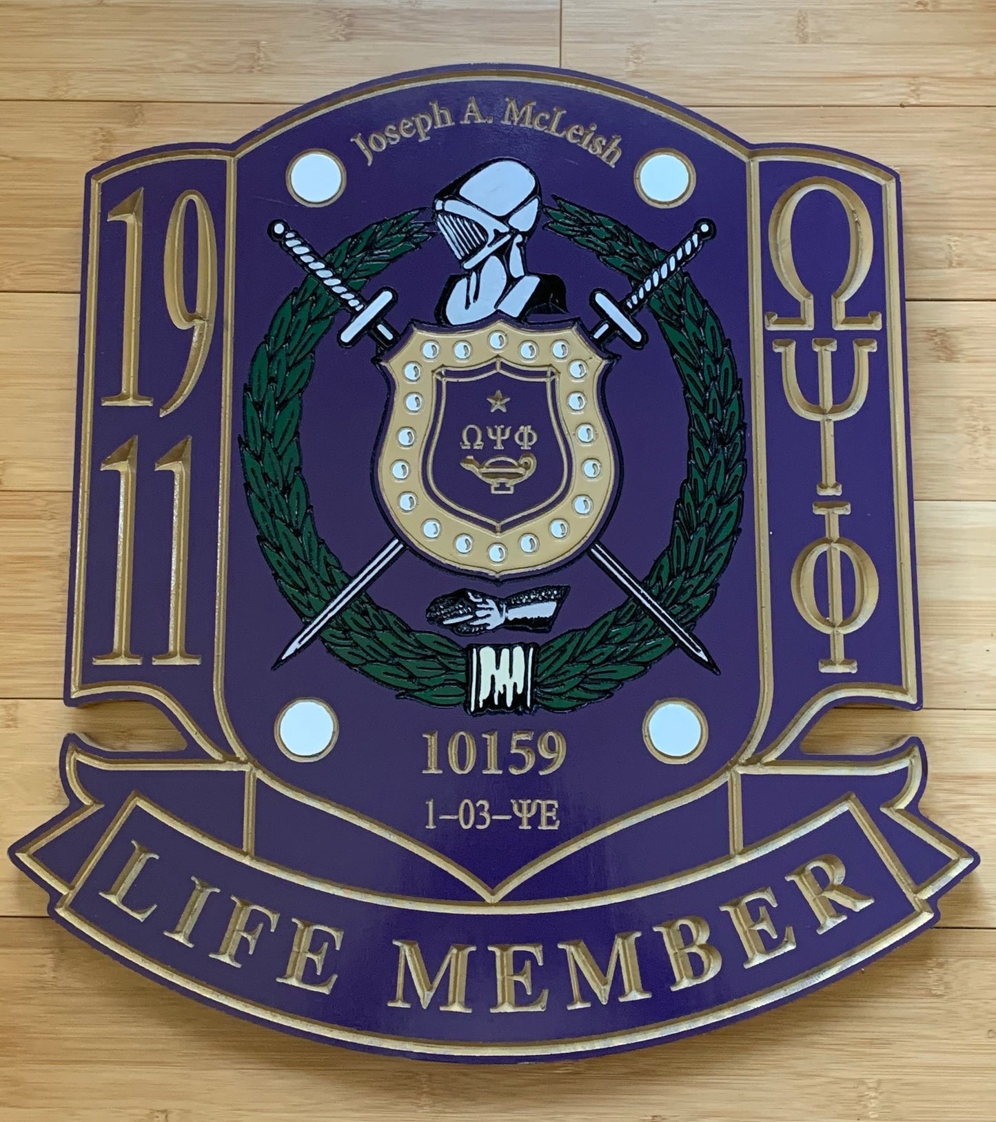Omega Psi Phi Life Member Shield - 24" Tall