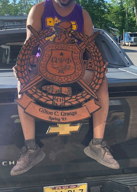 Omega Psi Phi Fraternity - Banner 30" (Inch) Carved Shield (Stained)