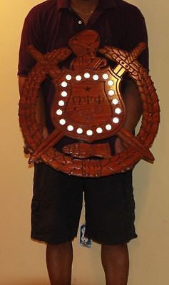 Omega Psi Phi Fraternity (-E) Lighted 24" (Inch) Carved Shield (Stained)