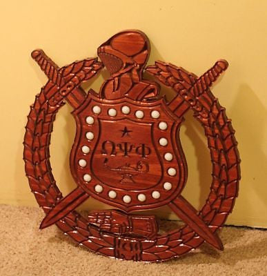 Omega Psi Phi Fraternity (-E) Lighted 24" (Inch) Carved Shield (Stained)