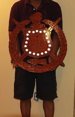 Omega Psi Phi Fraternity (-E) Lighted 24" (Inch) Carved Shield (Stained)