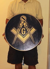 Round Plaque Masonic Compass and Square  - 24" (Inch) Carved  (Painted)