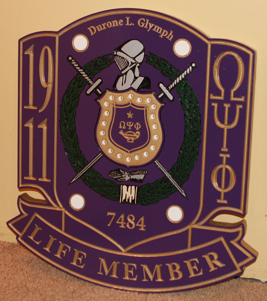 Omega Psi Phi Life Member Shield - 24" Tall