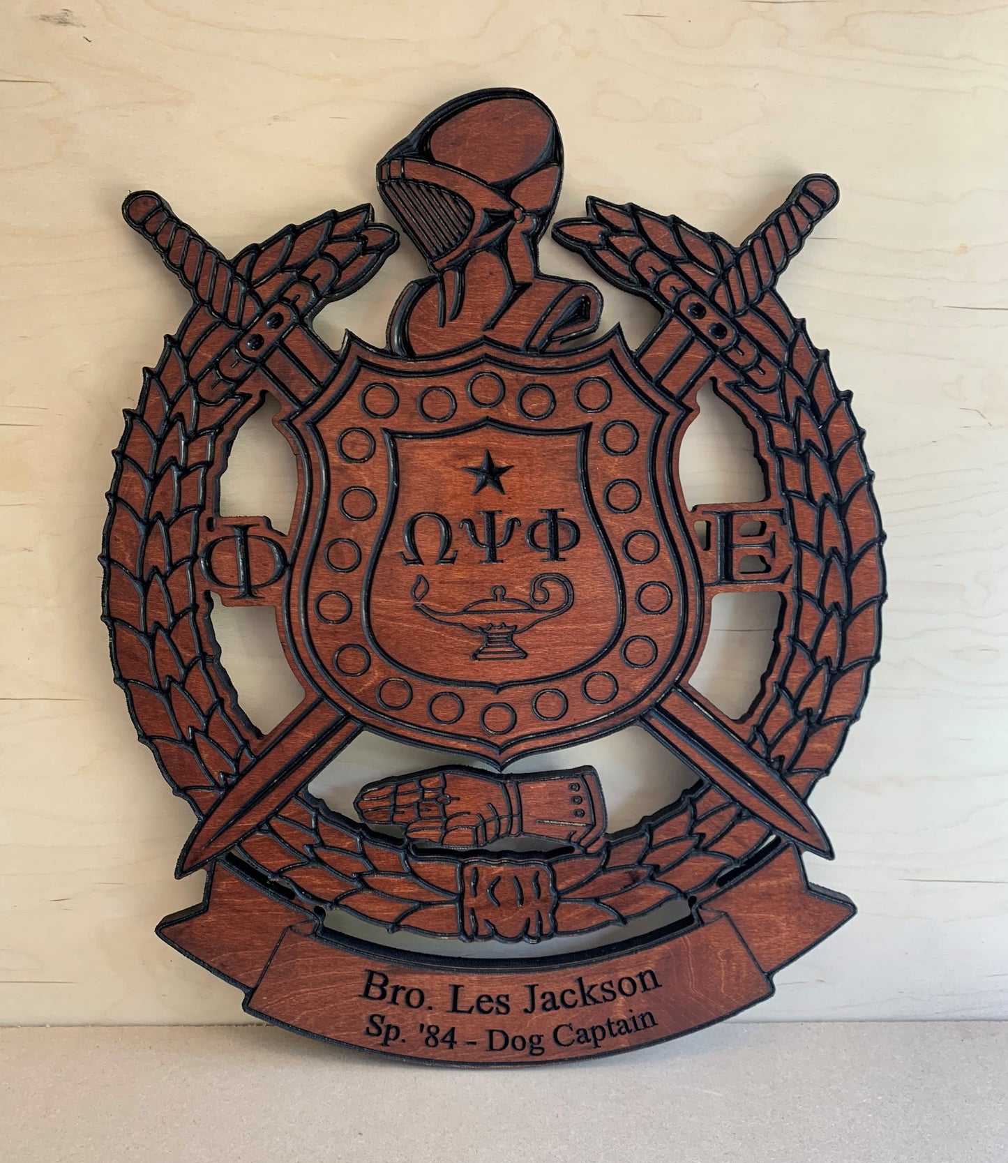 Omega Psi Phi Fraternity - Banner 30" (Inch) Carved Shield (Stained)