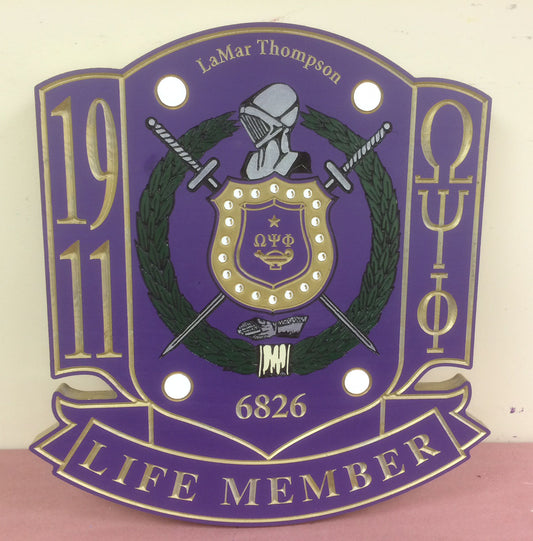 Omega Psi Phi Life Member Shield - 24" Tall