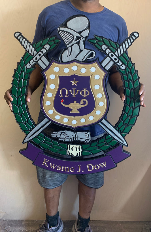 Omega Psi Phi Fraternity - Banner 30" (Inch) Carved Shield (Painted)