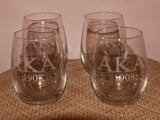 ENGRAVED Alpha Kappa Alpha Sorority - Set of Stemless Wine Glasses