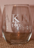 ENGRAVED Alpha Kappa Alpha Sorority - Set of Stemless Wine Glasses