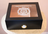 Omega Psi Phi Black Finish Glass Top Cigar Humidor (Holds 40-50)