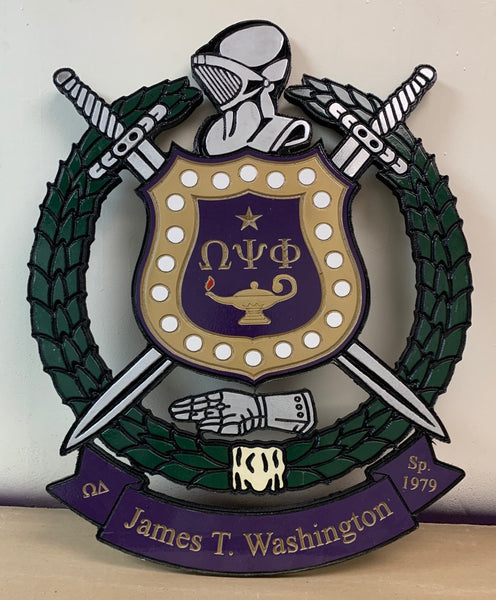 Omega Psi Phi Fraternity - Banner 30" (Inch) Carved Shield (Painted)