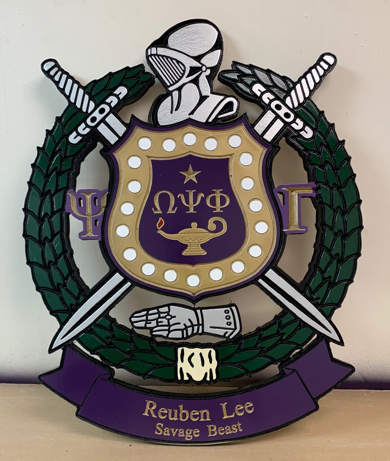 Omega Psi Phi Fraternity - Banner 30" (Inch) Carved Shield (Painted)