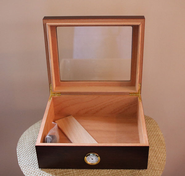 Omega Psi Phi Cherry Finish Glass Top Cigar Humidor (Custom) - Holds 40-50 Cigars