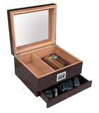 Omega Psi Phi Cherry Finish Glass Top Cigar Humidor (Custom) with Storage & digital hygrometer.