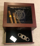 Omega Psi Phi Cherry Finish Glass Top Cigar Humidor (Custom) with Storage & digital hygrometer.