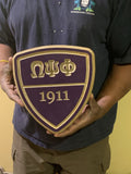 Omega Psi Phi Fraternity Carved Battle Shield (Painted)