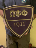 Omega Psi Phi Fraternity Carved Battle Shield (Painted)