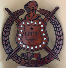 Omega Psi Phi Fraternity (-E) Lighted 24" (Inch) Carved Shield (Stained)