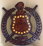 Omega Psi Phi Fraternity (-E) Lighted 24" (Inch) Carved Shield (Stained)